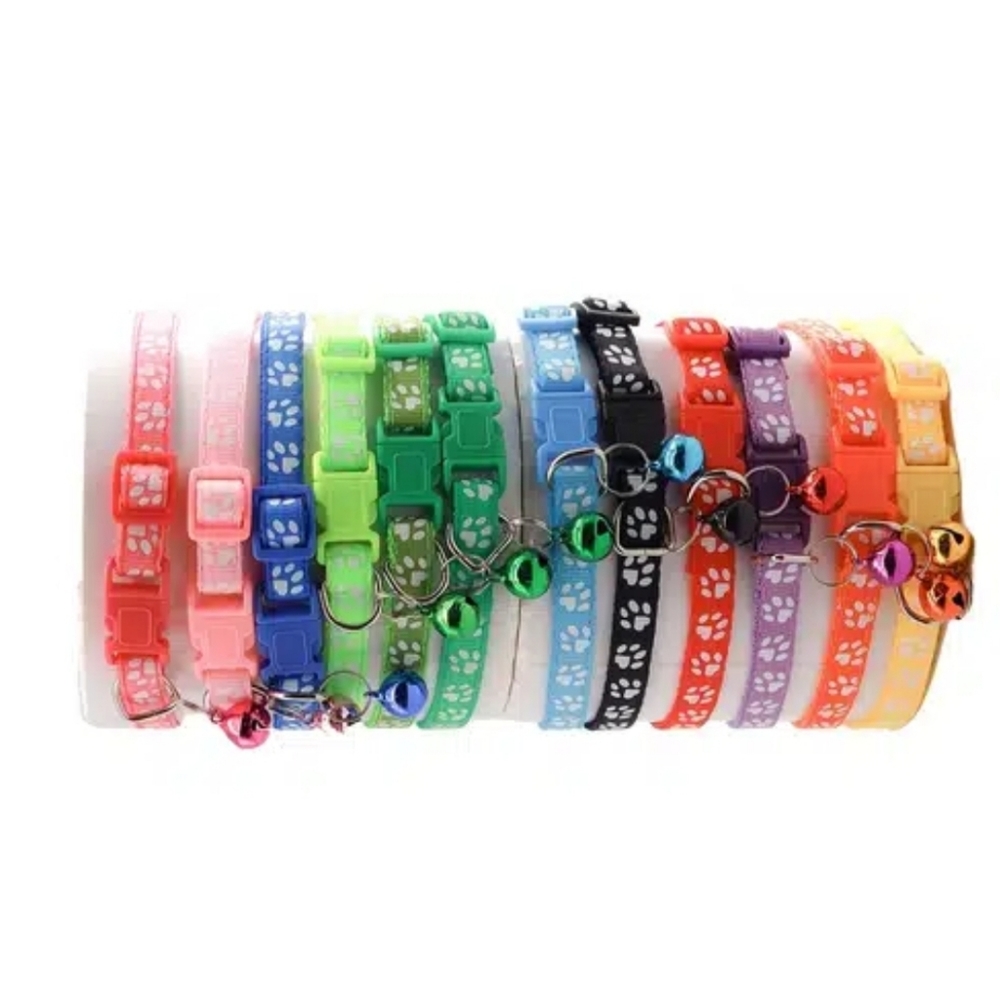 Cat & Dog 🐱🐾🐶 Colorful Adjustable Paw Print Collar with Colored Bell NWT